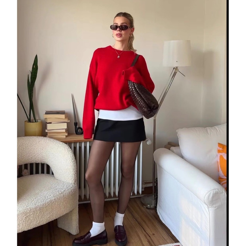 Madewell 100% Merino Wool Red Parisian Boho Preppy Retro Sweater XS